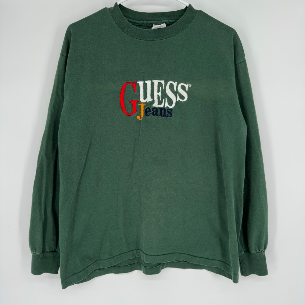 Vintage 90s Guess Jeans Georges Marciano Green Long Sleeve Shirt Embroidered